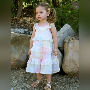 Pastel Ruffle Tiered Girls Dress